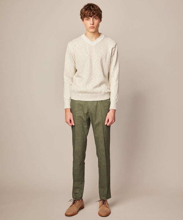 JOSEPH ABBOUD 【ウエストも伸びる！/ストレッチ】ミックスリネンシャンブレーパンツ カーキ系