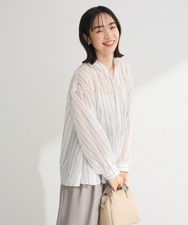 Green Parks フレアラインスキッパーブラウス Stripe