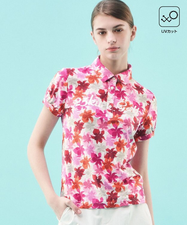 23区GOLF 【WOMEN】【UVカット】草花柄プリントポロシャツ ワイン系5