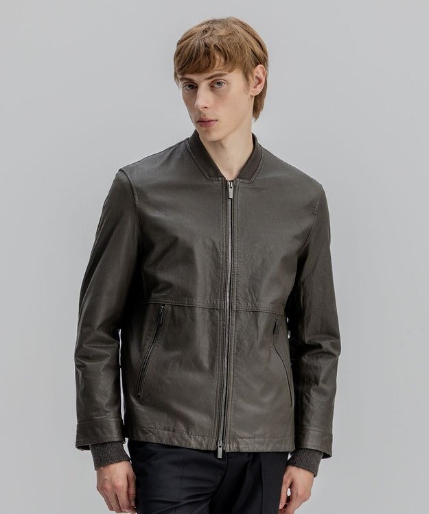 JOSEPH HOMME 新素材【シャツ感覚で羽織れる軽さ】シュリンクエアレザー　ブルゾン ダークグリーン系