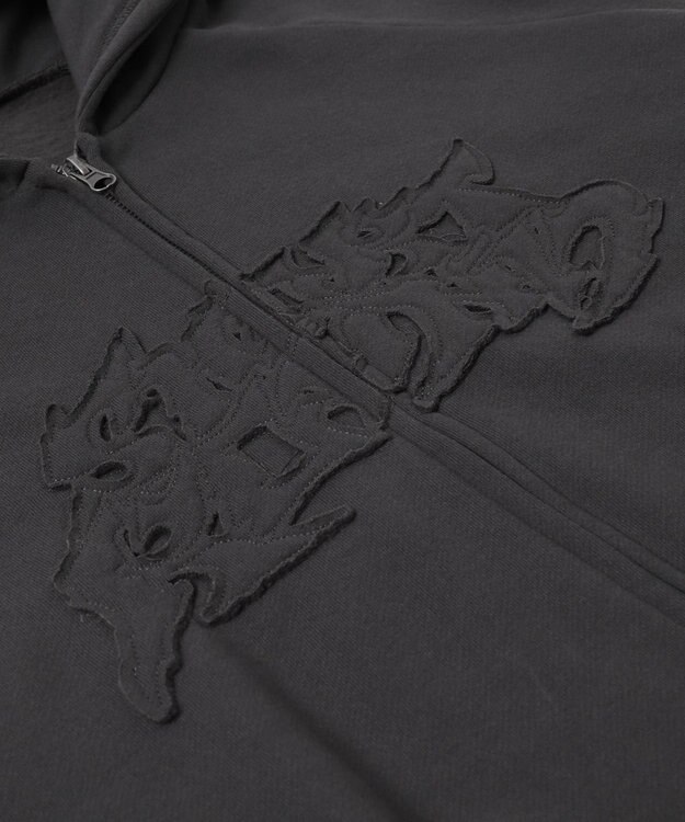 WEGO 【ユニセックス着用ITEM】ダメージアップリケレイヤードZIPパーカー スミクロ