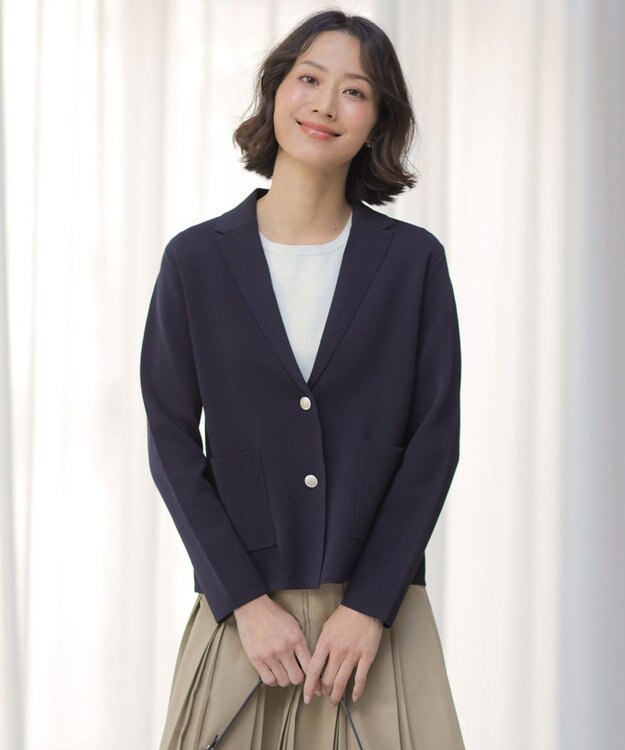 J.PRESS LADIES Cotton Acetate ニット ジャケット ネイビー系