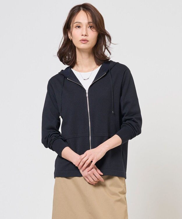 J.PRESS LADIES L Hood Cardigan ニット パーカー ネイビー系