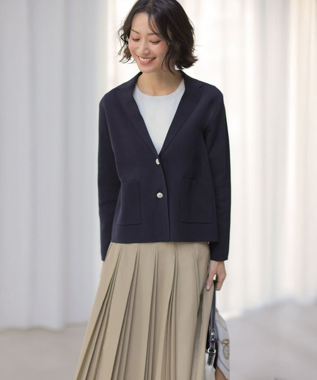 J.PRESS LADIES Cotton Acetate ニット ジャケット ネイビー系