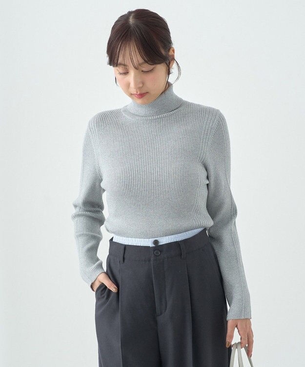 earth music&ecology ラメタートルネックニットプルオーバー Silver