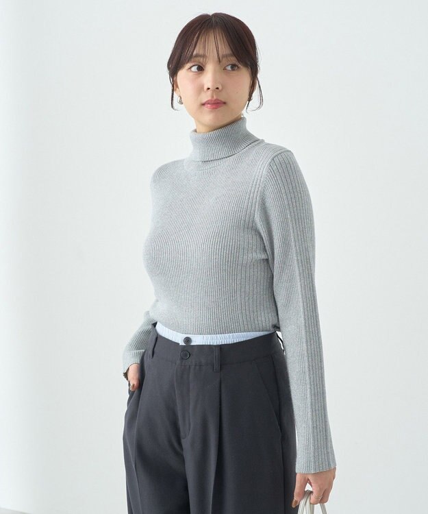 earth music&ecology ラメタートルネックニットプルオーバー Silver