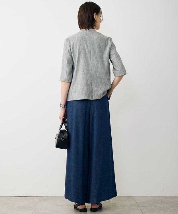 ICB L ストレッチMIXツイード 半袖ジャケット ブラックミックス