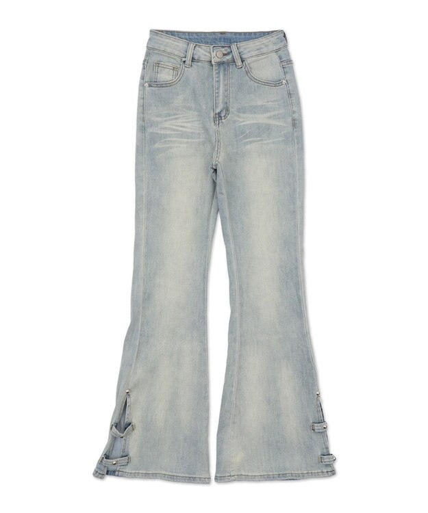 WEGO デザインスリットストレッチフレアデニム デニム淡色