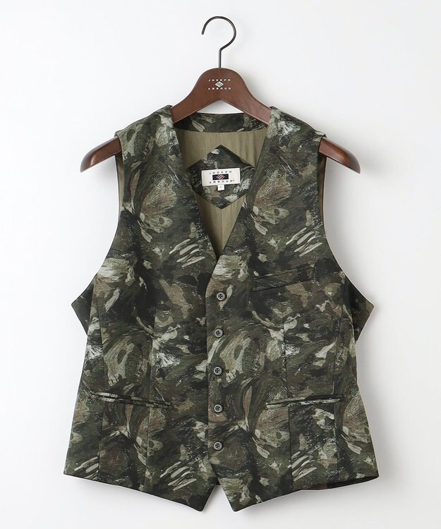 JOSEPH ABBOUD 【イタリア素材/軽量/ストレッチ】バックプリントジャージーベスト カーキ系