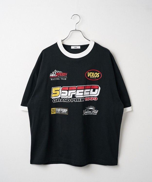 WEGO 【ユニセックス着用ITEM/手洗い可/MLサイズ】レーシングロゴTシャツ ブラック