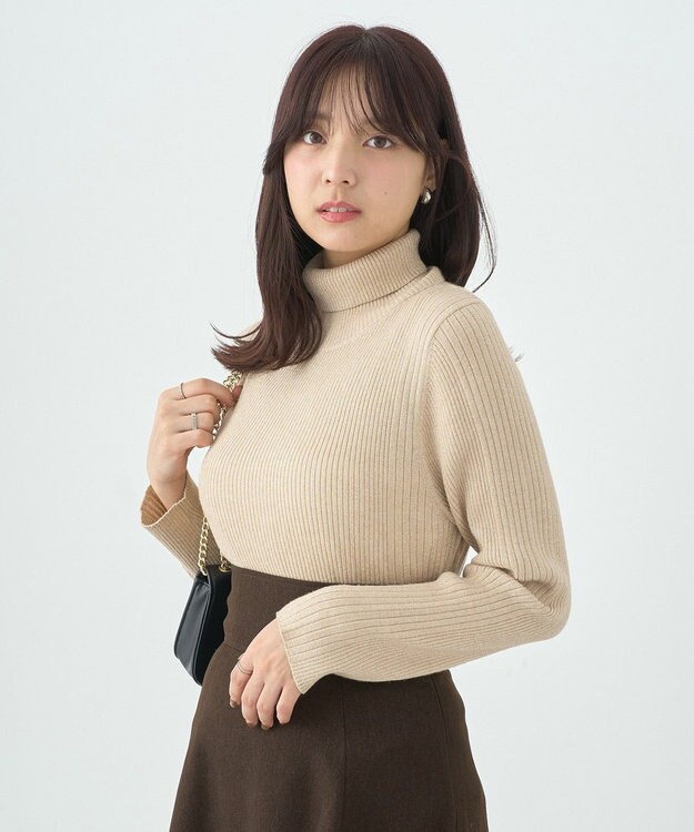 earth music&ecology ラメタートルネックニットプルオーバー Gold