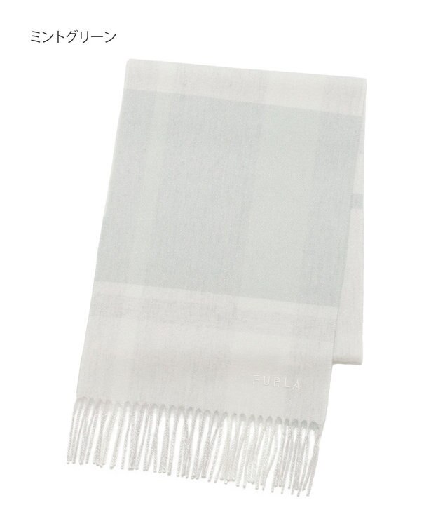MOONBAT 【洗える】FURLA カシミヤ混ラメ入りチェックストールマフラー／幅30cm ミントグリーン