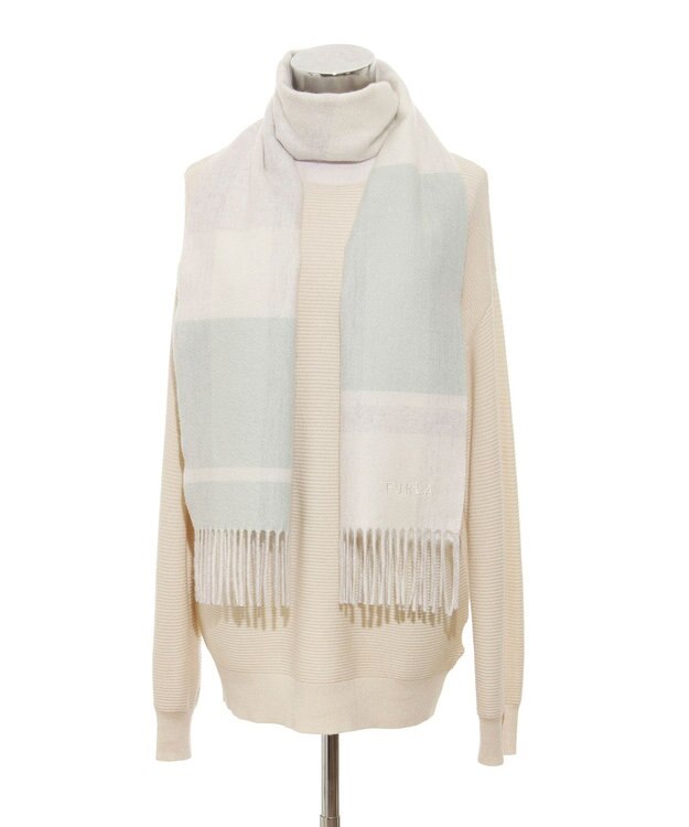 MOONBAT 【洗える】FURLA カシミヤ混ラメ入りチェックストールマフラー／幅30cm ミントグリーン