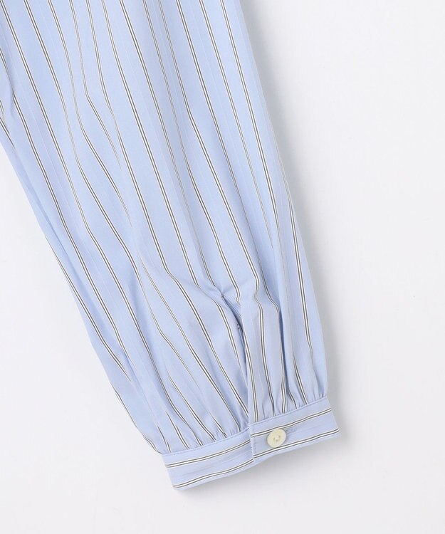 J.PRESS LADIES S BEZコットンナイロン ストライプ フリル襟 ブラウス サックス×ホワイト×ベージュ系