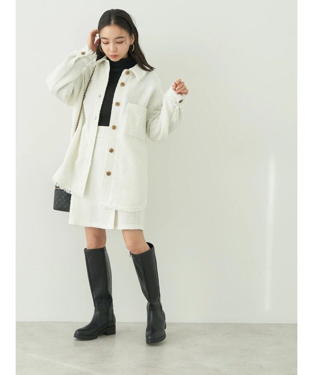 earth music&ecology ツイードシャツジャケット Ivory