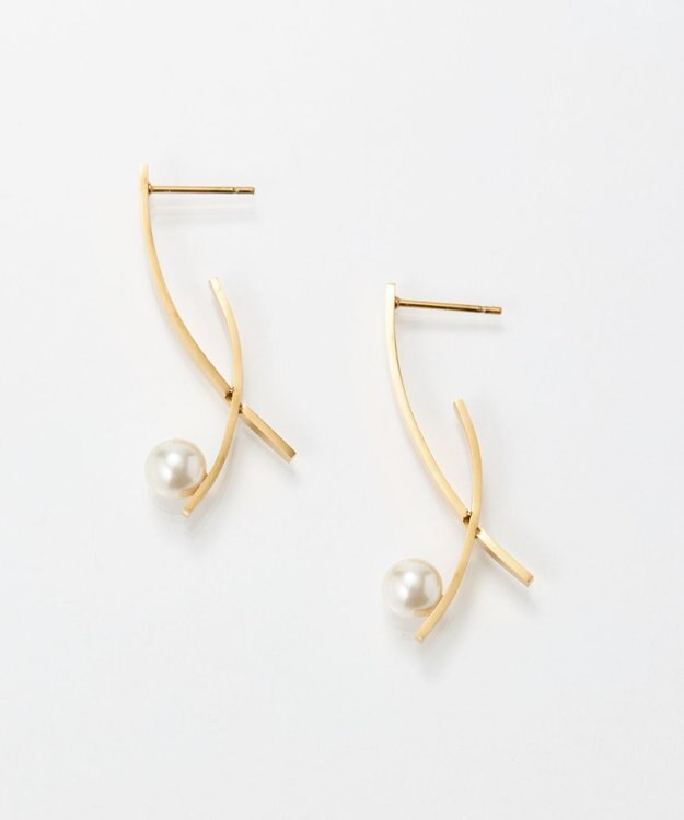 Phoebe 【金属アレルギー対応】クロスラインパールピアス　ゴールド/サージカルステンレス ゴールド