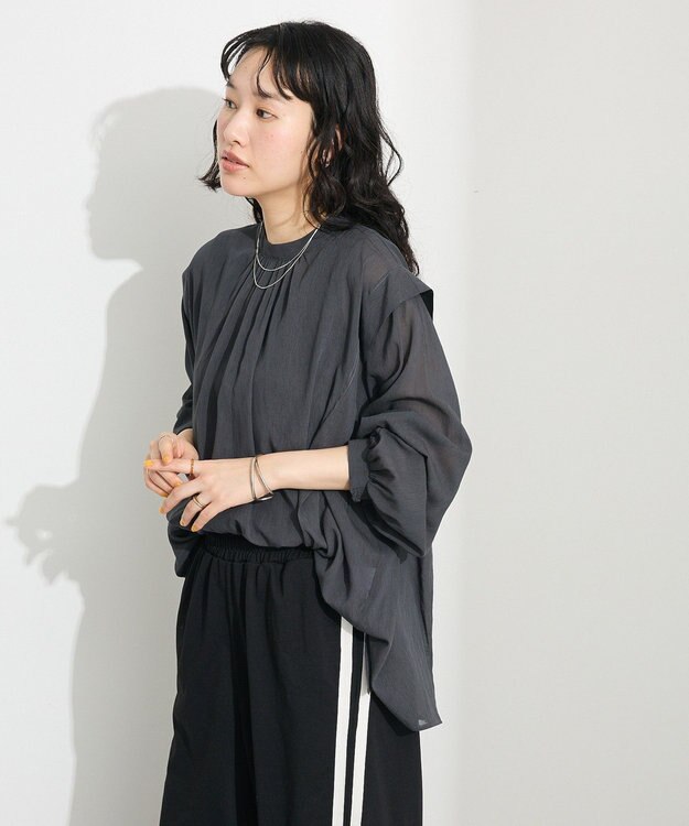 CRAFT STANDARD BOUTIQUE ヴィンテージボイルショルダータックブラウス Charcoal Gray