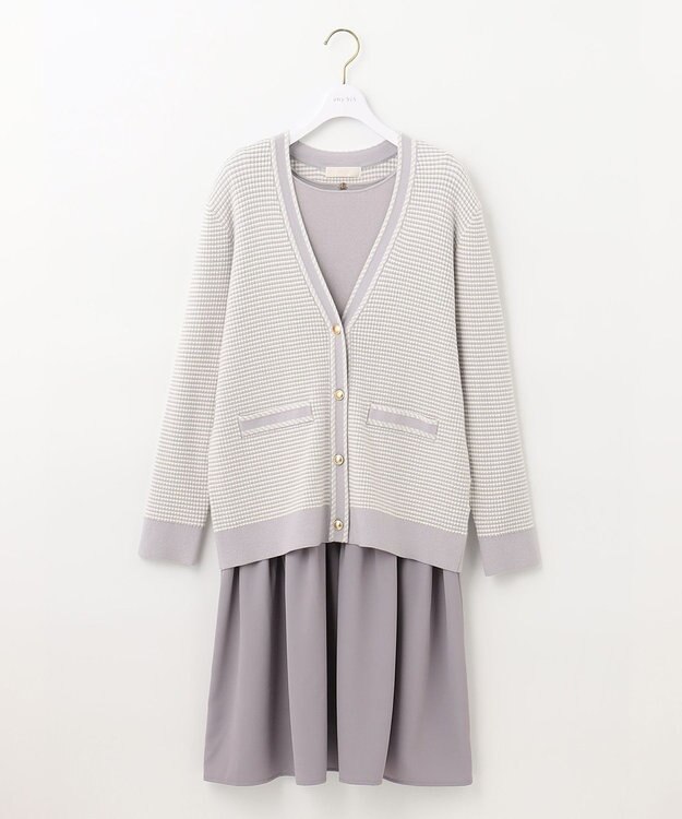 ANY SIS 【美人百花11月号掲載】クラシカルカーデ×ミディワンピ セット ロイヤルラベンダー