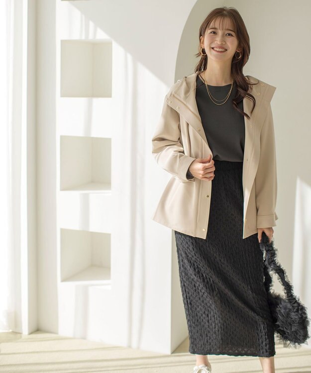 ANY SIS 【撥水・UVカット・洗える】フーデットハーフ コート ライトベージュ