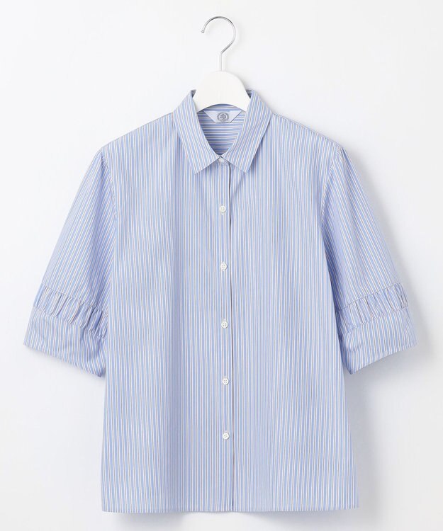 J.PRESS LADIES 【洗える】Betterコットンポリエステル ストライプ シャツカラーブラウス スカイブルー系1