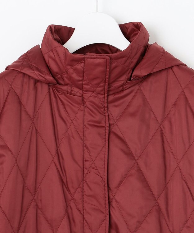 自由区 L 【洗える】ブライトキルト フード付きコート レッド系