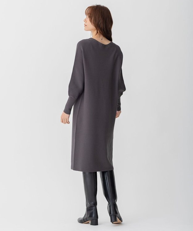 自由区 【洗える】コットンストレッチホールガーメント ニットワンピース グレー系