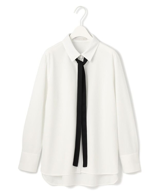 ICB 【洗える】マラボーテジョーゼット ボウタイデザインカットソー オフホワイト系