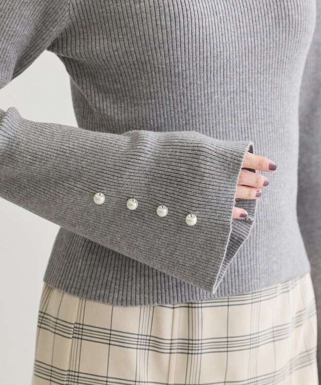 Green Parks ・ｓｗｉｎｇ　ｂｙ　袖パールボタンハイネックニット Gray Mixture