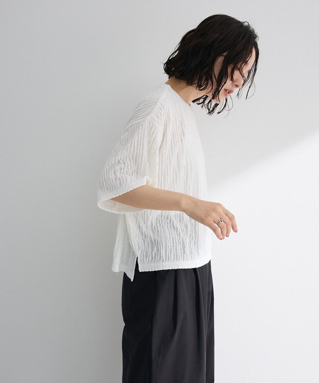 Green Parks ５分袖フリルカットプルオーバー Ecru