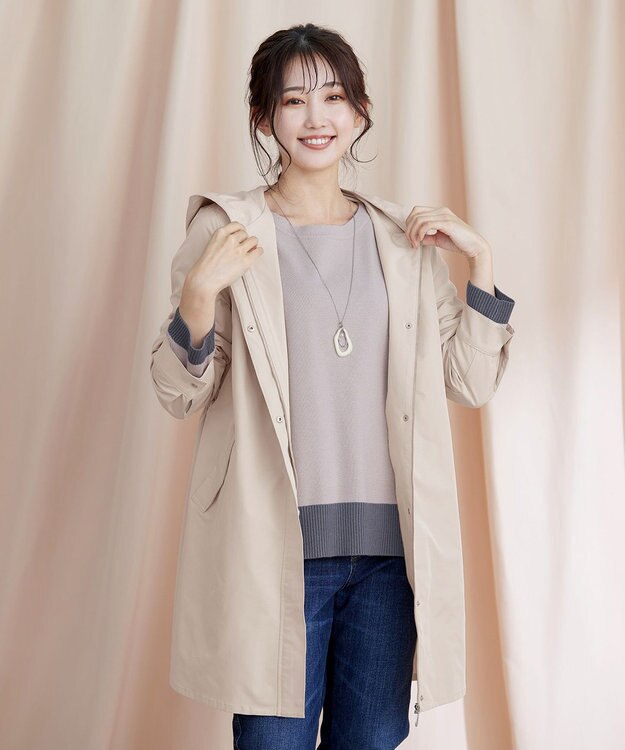 Tiaclasse 【洗える】 配色スリットニットトップス グレージュ