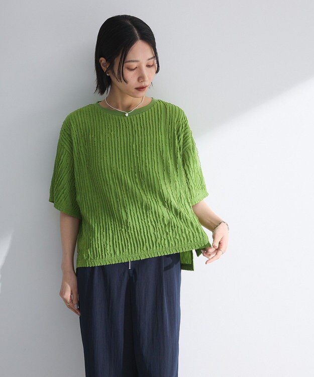 Green Parks ５分袖フリルカットプルオーバー Green