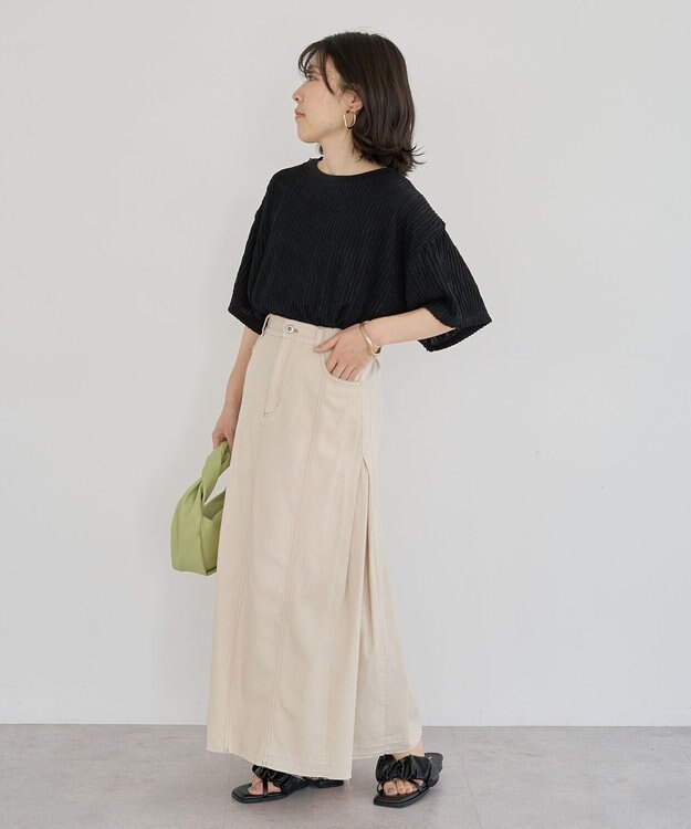 Green Parks ５分袖フリルカットプルオーバー Black