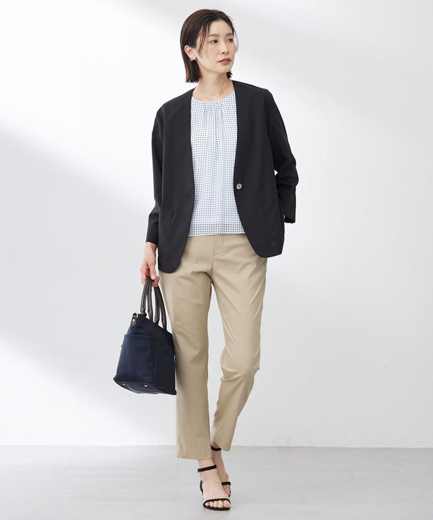 J.PRESS LADIES 【洗える】ストレッチ ノーカラー ジャケット ブラック系