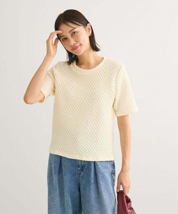 Green Parks ポコポコ５分袖プルオーバー Ecru