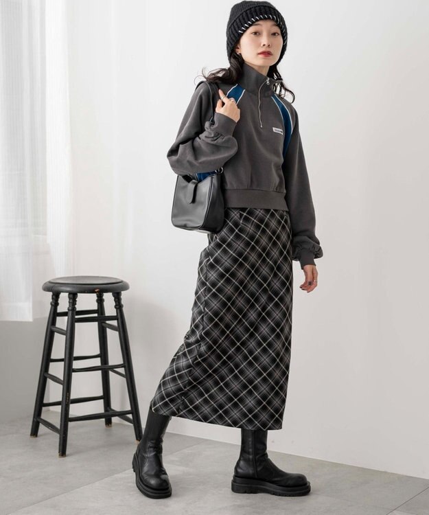 WEGO パイピング切替ショートハーフZIPスウェット スミクロ