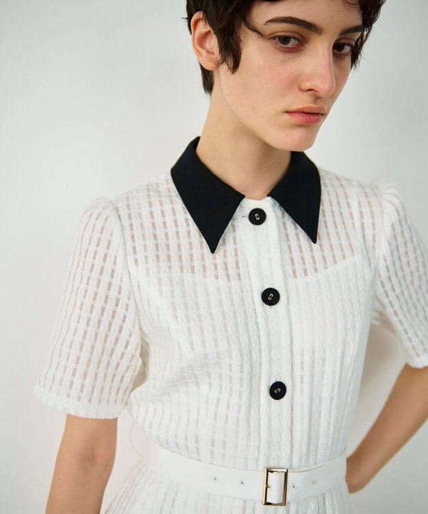 GRACE CONTINENTAL シアーチェックシャツワンピース ホワイト