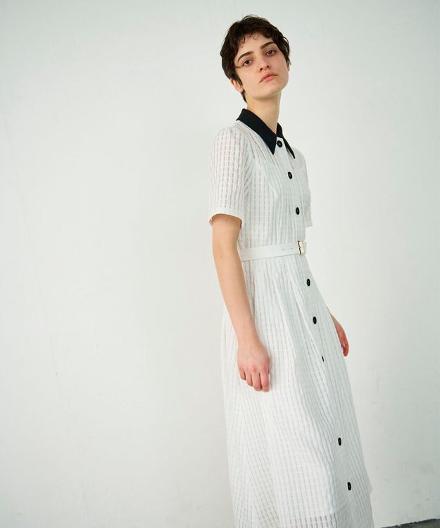 GRACE CONTINENTAL シアーチェックシャツワンピース ホワイト