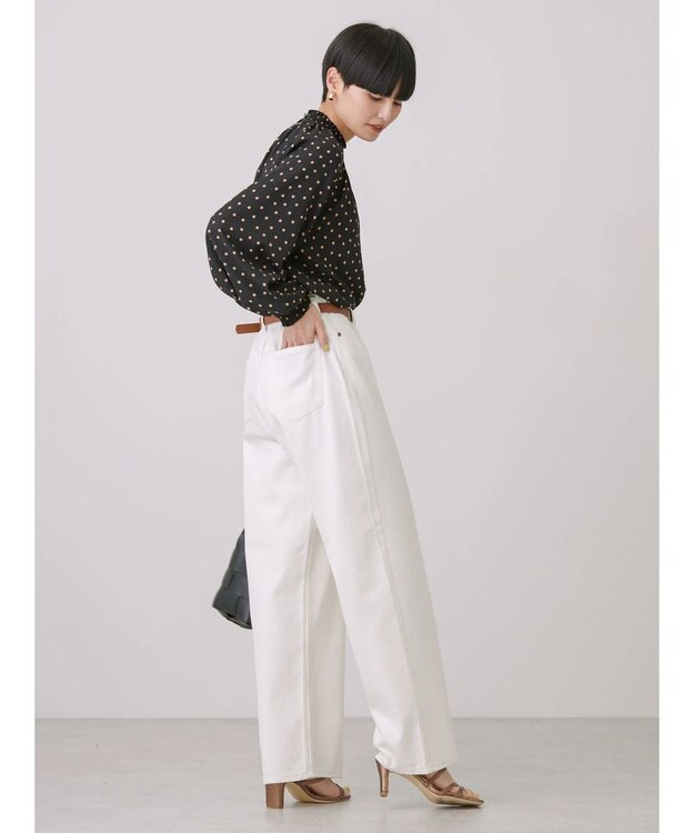 AMERICAN HOLIC ギャザーラグランサテンブラウス Dot Black