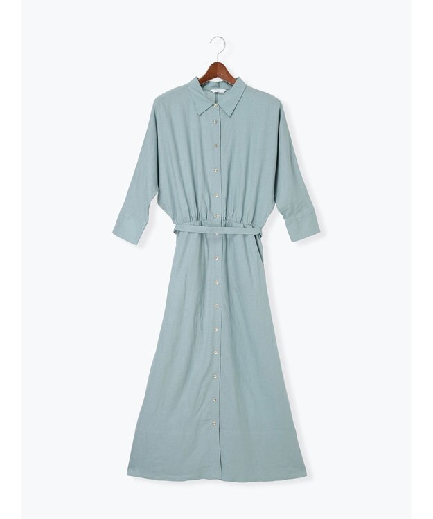 Te chichi レーヨンリネン共ベルトシャツワンピース グリーン