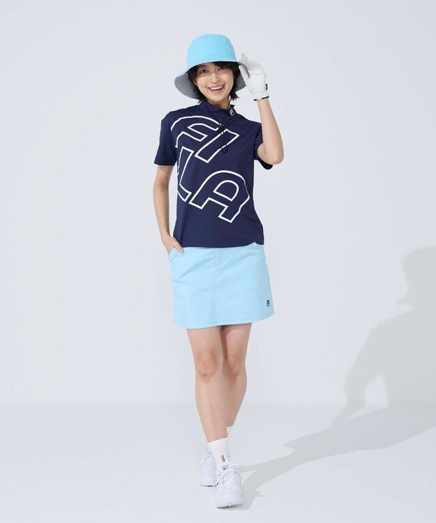 FILA GOLF／marie claire 【FILA GOLF】 シンプルロゴ半袖モックネックシャツ ネイビー