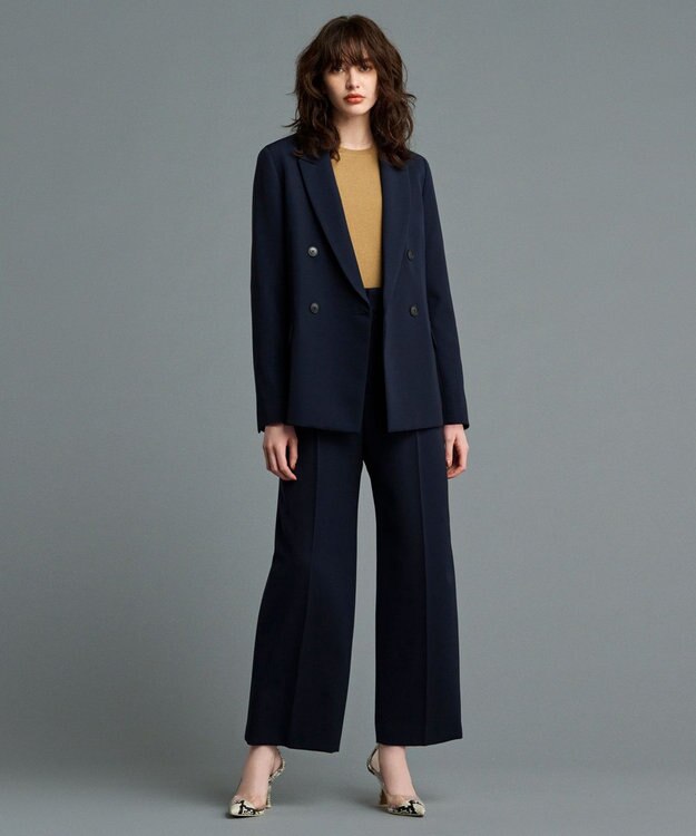 uncrave 【防しわ・UVカット・洗濯機洗い可】バルキーツイル ワイドパンツ(サスペンダー付き)（uncrave STANDARD） ネイビー