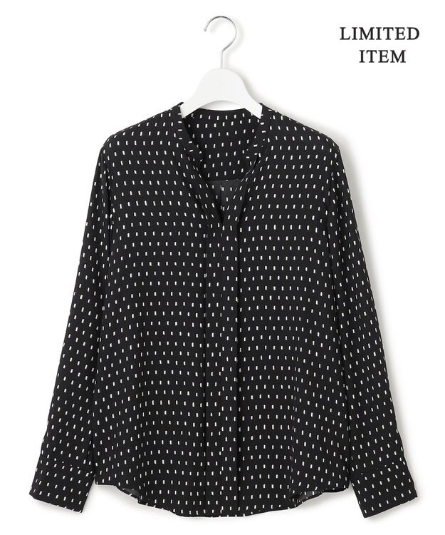 ICB L 【新色追加・WEB限定】BackSatinAmunzen キーネックブラウス ブラックドット系