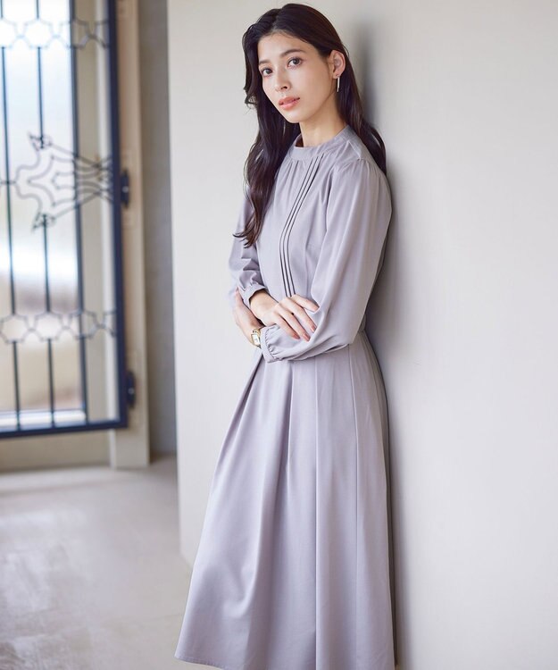 Tiaclasse 【洗える】ハイネックピンタックワンピース グレー