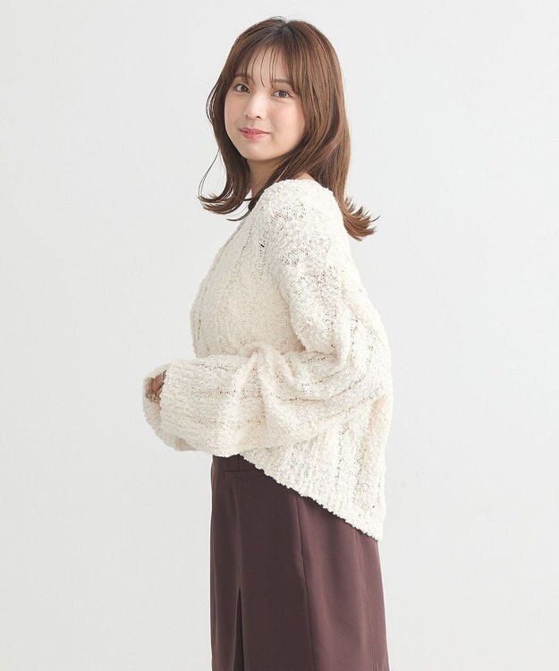 earth music&ecology ポコポコケーブルカーディガン Ivory