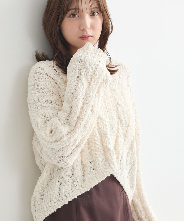 earth music&ecology ポコポコケーブルカーディガン Ivory