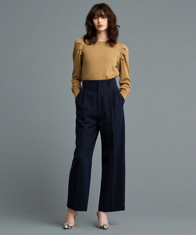 uncrave 【防しわ・UVカット・洗濯機洗い可】バルキーツイル ワイドパンツ(サスペンダー付き)（uncrave STANDARD） ネイビー