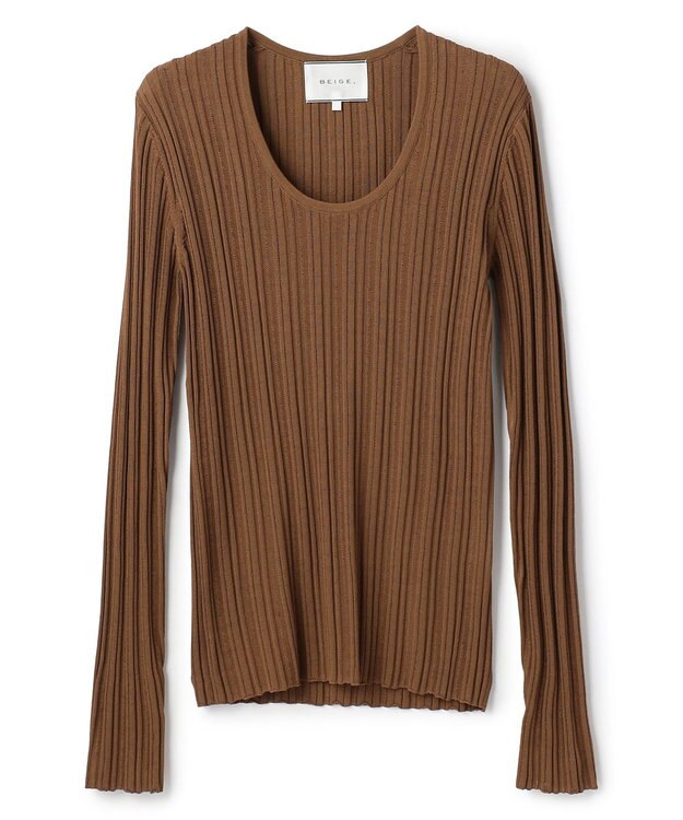 BEIGE， LABRADO / ランダムリブ Uネックニット Brown