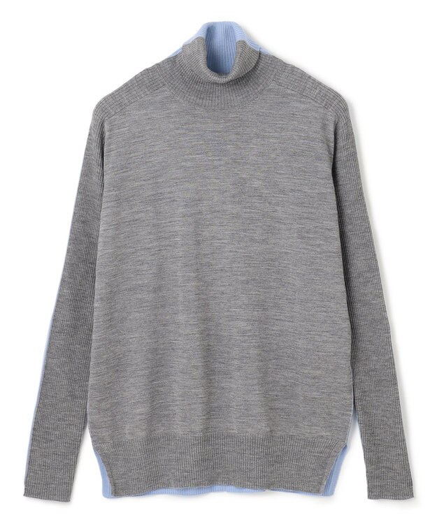 BEIGE， 【洗える】LA MONNAIE / タートルネックニット Md Gray × Sax