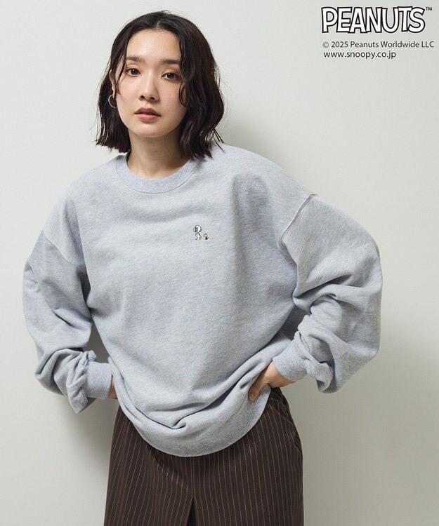 Green Parks ■PEANUTS スヌーピーミニ刺繍スウェット Gray