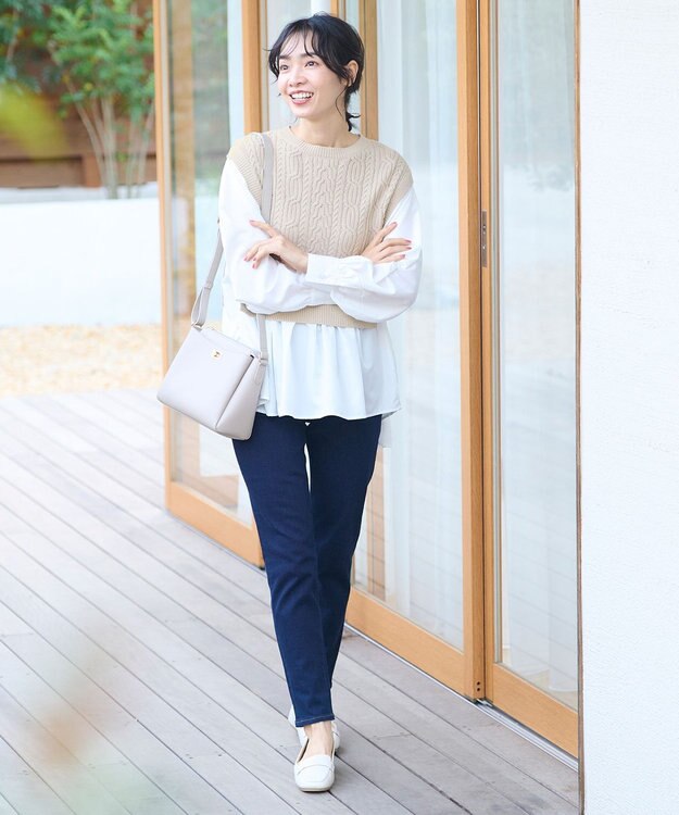 ANY 【洗濯機可・前後差あり】レイヤードブラウスニット ベージュ